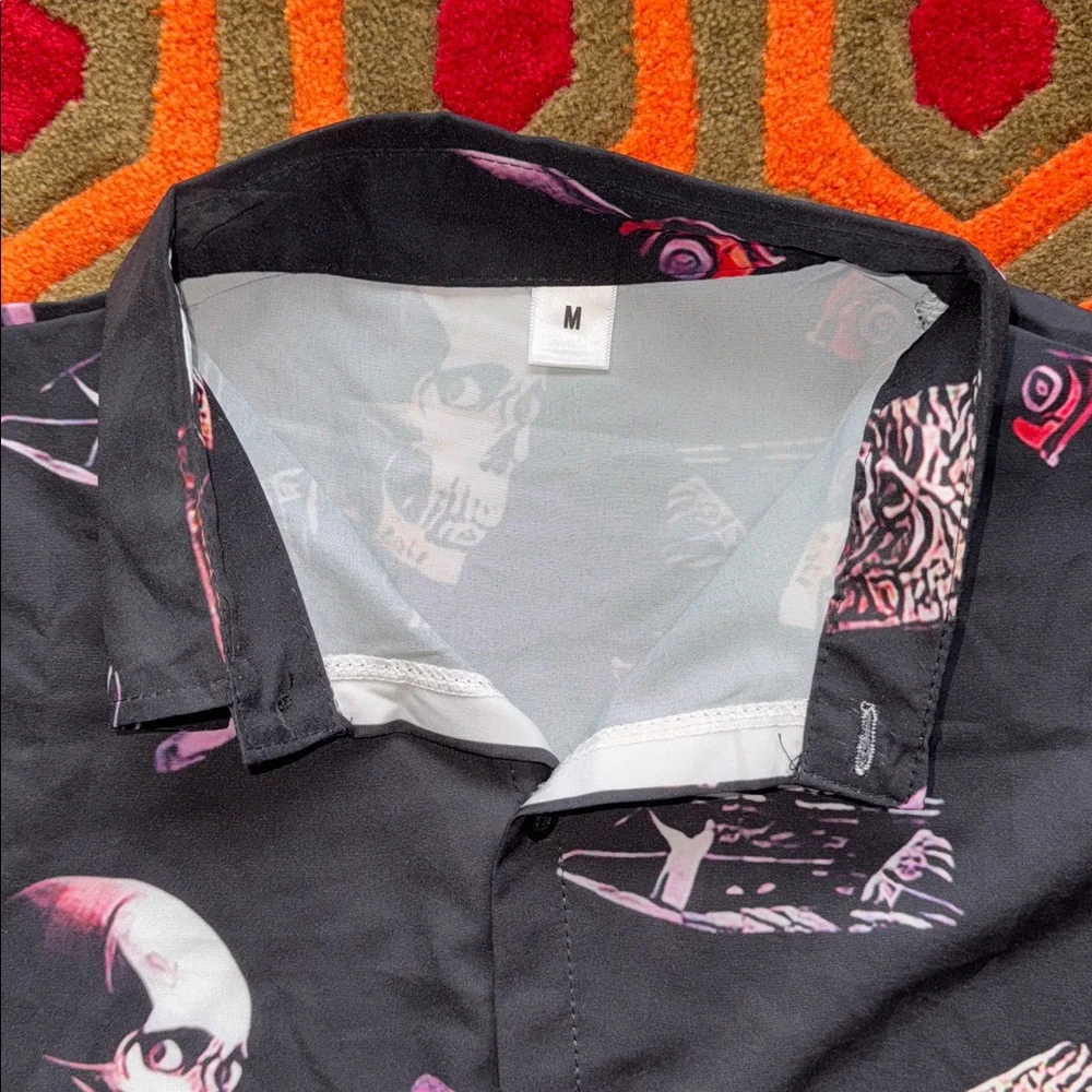 MAKE OFFER! Men''s Evil Dead II 2 Black Graphic Button Down Shirt horror Medium - Picture 3 of 6